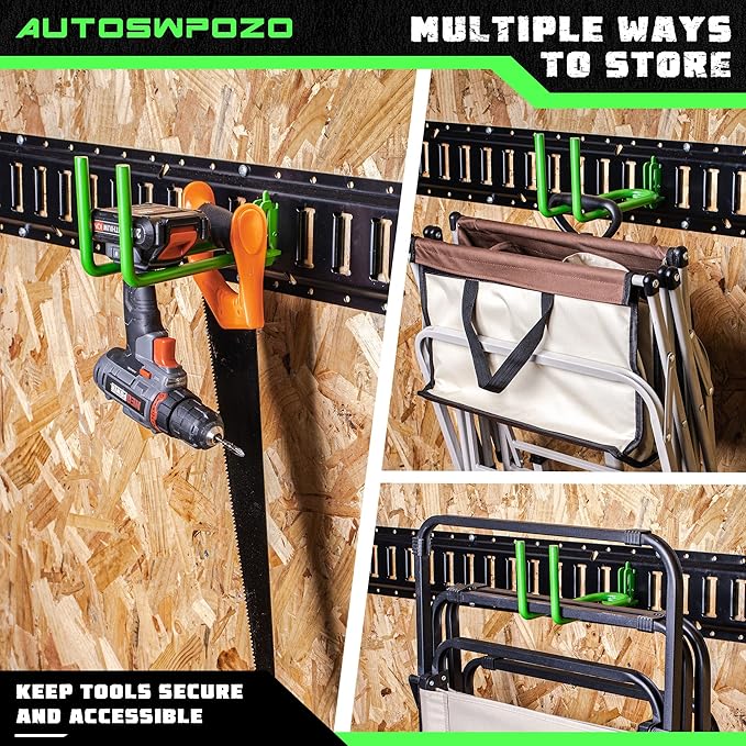 8-Pack E-Track Heavy Duty Shovel/Tool Hanger - E Track Hooks for Tools, Rakes, Spades in Trailers, Trucks, Workshop and Warehouse - Green