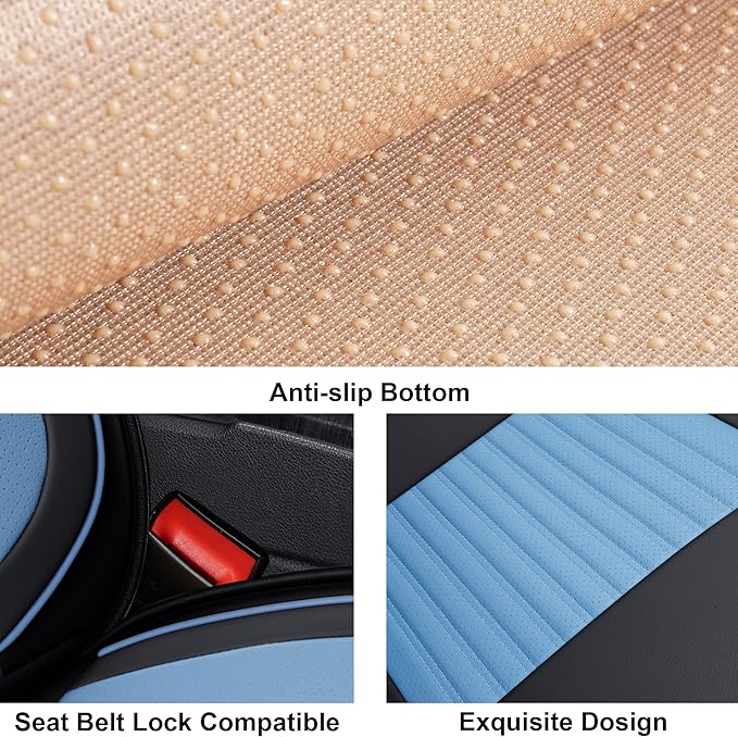 LINGVIDO Car Seat Covers, Breathable and Waterproof Faux Leather Automotive Seat Covers for Cars SUV Truck Sedan,Universal Anti-Slip Seat Cover with Backrest (Full Set, Light Blue & Black)