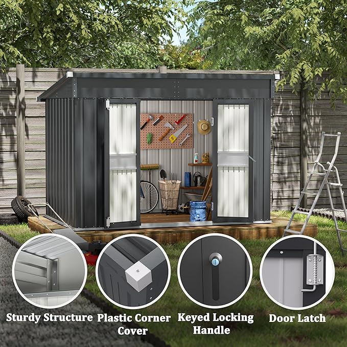VEIKOU Metal Storage Shed, 6x10FT Outdoor Storage Shed with Sloped Galvanized Steel Roof, Garden Tool Storage House Metal Shed with 2 Vents & Double Door for Backyard Outdoor Patio