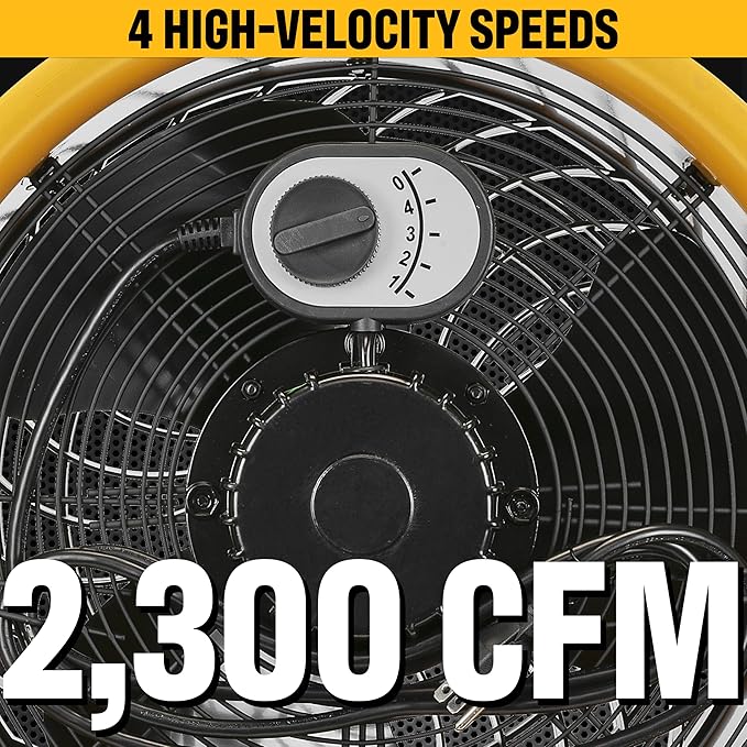 CATERPILLAR (HVD-14AC) High Velocity 14" Drum Air Circulator Fan with Heavy Duty Industrial Grade 360-degree Adjustable Drum Head, and 2300 CFM Dual Ball Bearing 4-speed Motor, Yellow