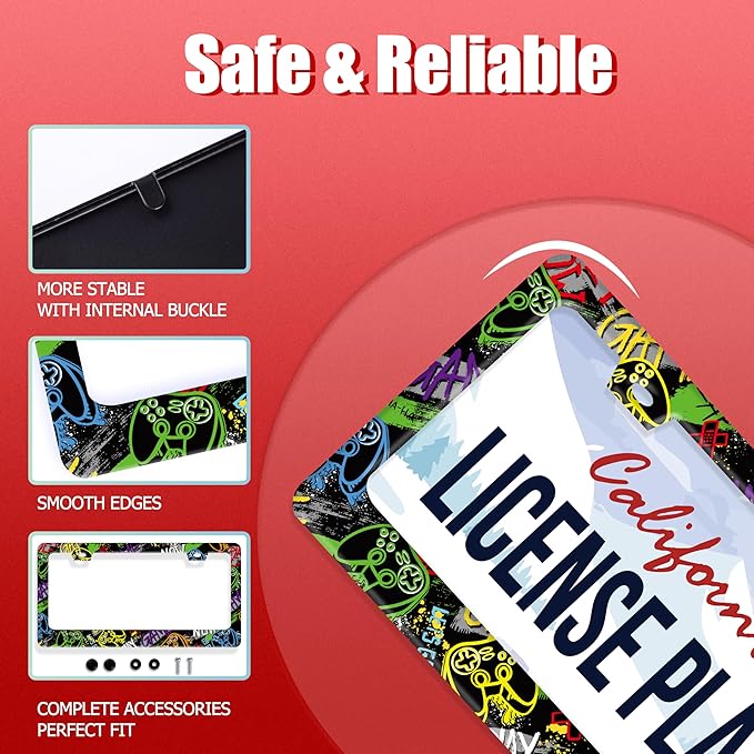 Game License Plate Frame Gamepad License Plate Holder for Car Decorative Parts Stainless Stee License Plate for Standard Us Canada Funny License Plate Frames 12x6 Inch