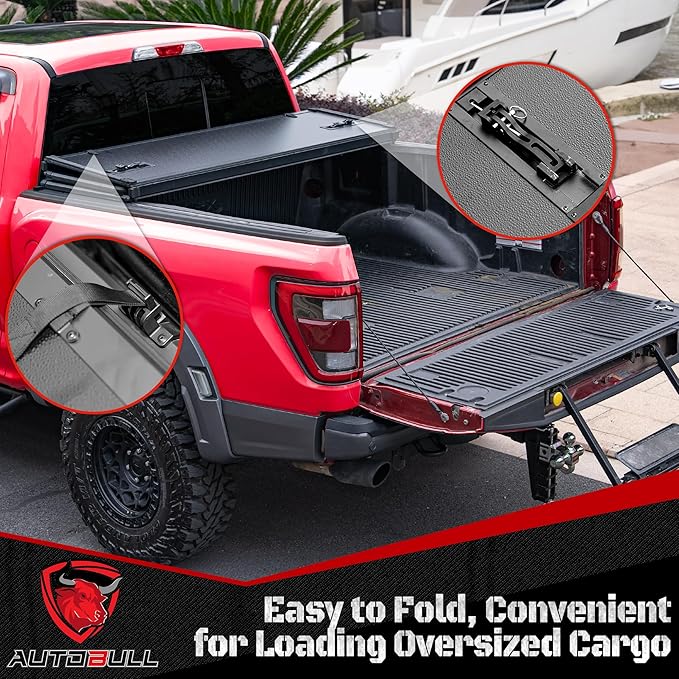 Hard Top Tri Fold tonneau Cover Compatible with 2007-2021 Toyota Tundra(Excl. Trail Edition) 5.5ft Bed (66.7"), Alloy Steel and Fiberglass Made