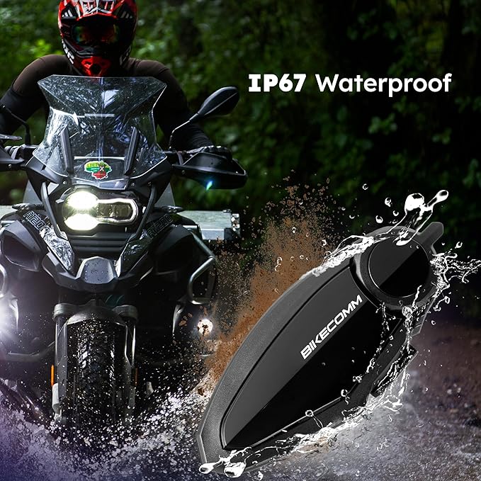 BK-S2 Motorcycle Bluetooth Intercom Headset - Helmet Communication System, Waterproof Speaker, Voice Comm Earbuds, Helmet Headphone, Noise Cancellation (Duo Black)