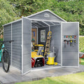 Gizoon 8x6 FT Outdoor Storage Shed with Floor, Resin Garden Tool Shed with Lockable Doors, Window, Vents, Reinforced Steel Frame, Waterproof Plastic Storage Sheds for Backyard, Patio, Lawn