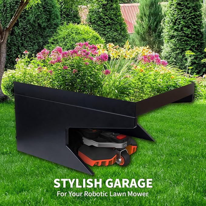 Weatherproof Robotic Lawn Mower Garage with Planter Compatible for All Robotic Lawn Mower Heavy-Duty Metal Shelter for Lawn Mower (27''x24''x14'') UV Protection & Drainage System