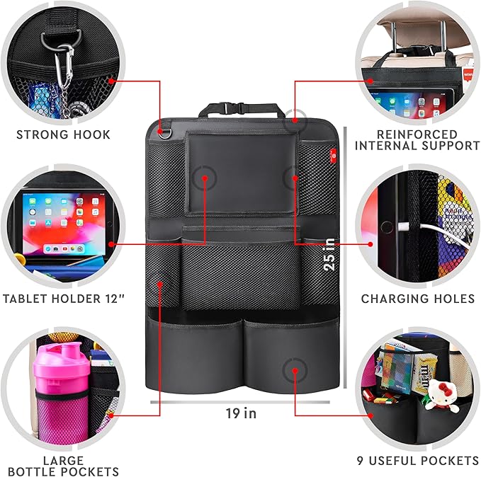 Helteko Backseat Car Organizer, Kick Mats Back Seat Protector with Touch Screen Tablet Holder, Back Seat Organizer for Kids with 9 Storage Pockets, Travel Accessories (2 Pack, Violet)