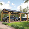 Jocisland 12x24 FT Cedar Wood Hardtop Carport with Steel Roof, Waterproof Outdoor Gazebo Pavilion, Heavy-Duty Snow & Wind Resistant Canopy for Patio, Driveway, Garden