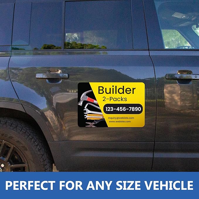 Custom Car Magnet Signs for Businesses (16"x22" Builder) 2 pk - Personalized Car Magnets for Builder, Contractor and Advertising - Advertising Magnets for Cars Door - Professionally Printed