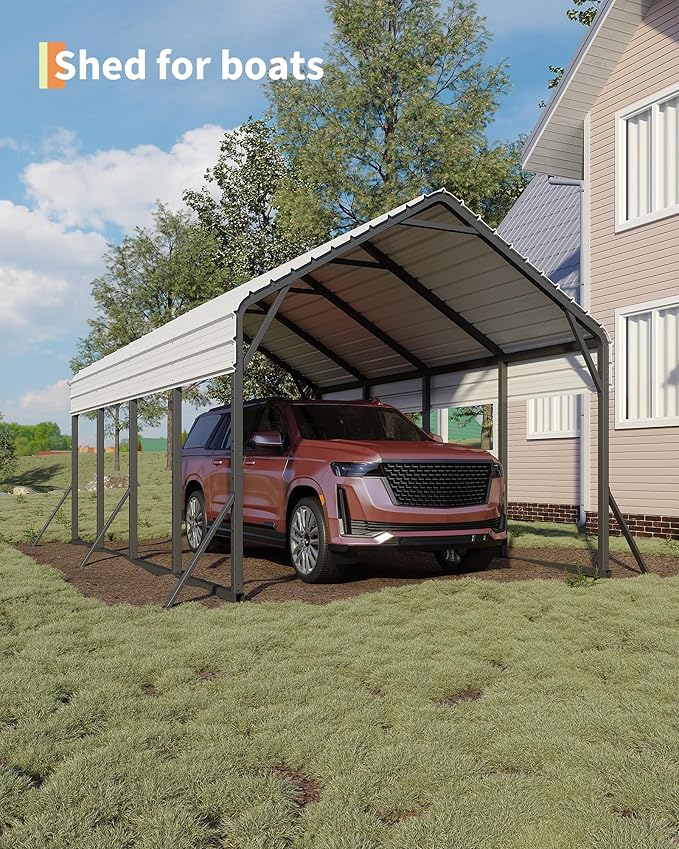 13'x21'x11' Oversized Metal Carport, Steel Heavy Duty Carport for All-Weather, Permanent Shelter for Bass Boats, Pickup Trucks, and Tractors, N.W. 660 Lbs
