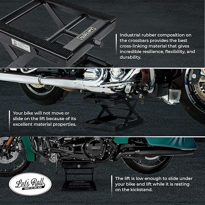 Let's Roll Standard Motorcycle Lift Jack - 1200 LB Heavy Duty Scissor Jack Stands, Scissor Lift Jacks, Motorcycle Accessories, Stable Garage Lifts with Mobility for Maintenance - Made in The USA
