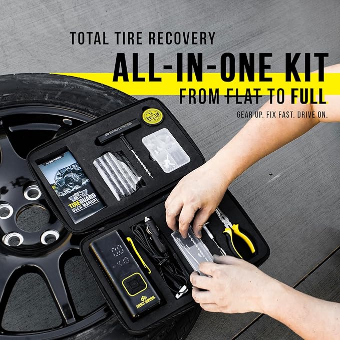 Tire Repair Kit with Air Compressor Car Emergency Kit with Universal Tire Plugs Repair Nails To Fix Punctures Roadside Assistance for Car Truck SUV Motorcycle ATV Tractor Trailer.