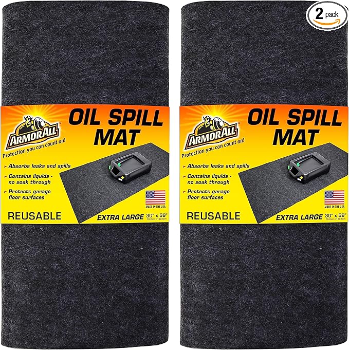 Armor All Premium Maintenance Mat Oil Spill Garage Floor Mat, (30" x 59") (2-Pack), Absorbent, Waterproof, Contains Liquids, Protects Garage Surface or Driveway, Reusable, Washable, Durable (USA Made)