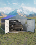 12x20 FT Metal Carport, Enclosed Car Port with Reinforced Frame and Steel Roof for All-Weather Use, Metal Garage Shed for Full-Sized Pickup Trucks