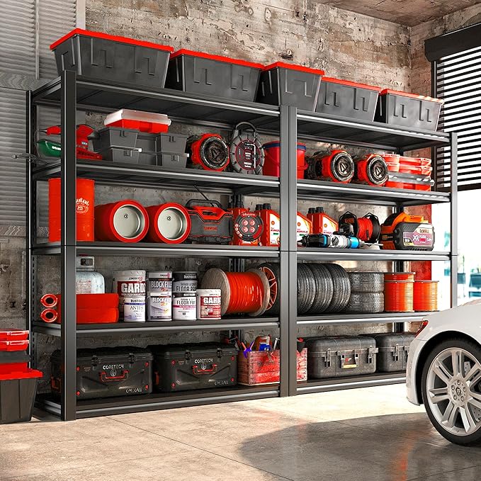 REIBII 48" W Garage Shelving 2500LBS Storage Shelves Adjustable Metal Shelving Heavy Duty Garage Shelves for Warehouse Pantry Basement 48" W x 72" H x 18" D