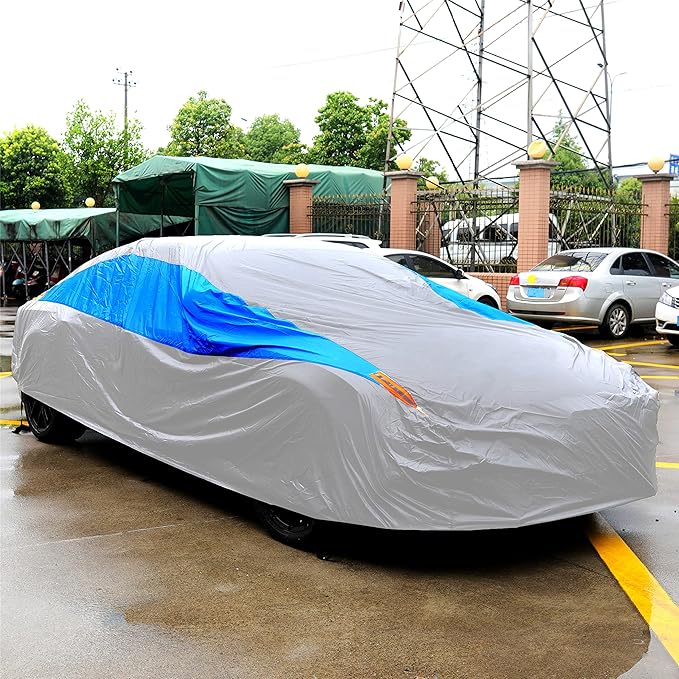 MORNYRAY Waterproof Car Cover All Weather Snowproof UV Protection Windproof Outdoor Full car Cover, Universal Fit for Sedan (Silvery, A0-Fit Sedan Length(Up to 153 inch)