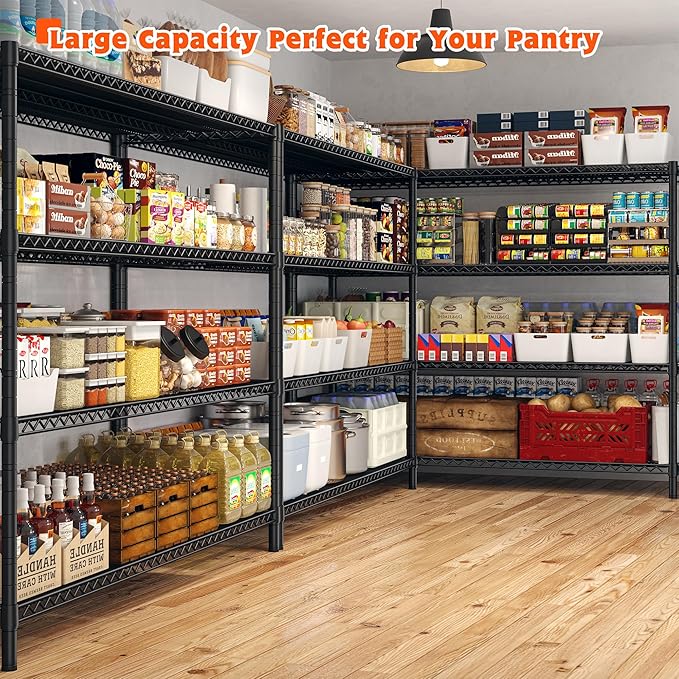 REIBII 60" W Storage Shelves 2878LBS Wire Shelving Unit with Wheels Heavy Duty Metal Shelving Adjustable Metal Shelves for Pantry,Kitchen,Garage,Basement,Business,Warehouse,School,60”W ×24”D×65.3”H