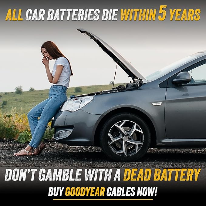 GOODYEAR Heavy Duty Jumper Cables for Car Battery – 2 Gauge 20 ft Booster Cables with Carrying Case for Cars, Trucks, SUVs, Emergency Roadside Kit
