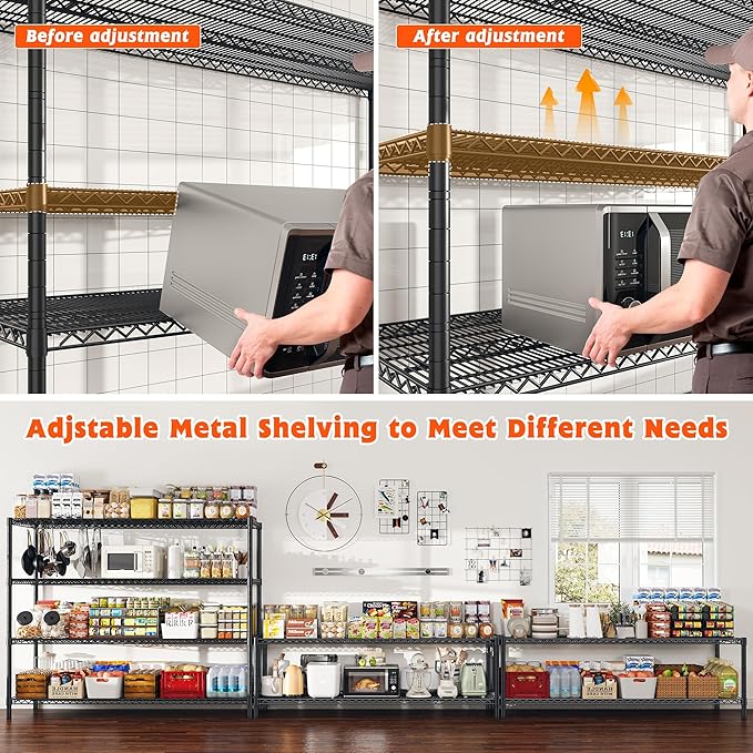 REIBII 60" W Storage Shelves 2878LBS Wire Shelving Unit with Wheels Heavy Duty Metal Shelving Adjustable Metal Shelves for Pantry,Kitchen,Garage,Basement,Business,Warehouse,School,60”W ×24”D×65.3”H