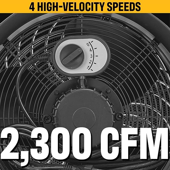 CATERPILLAR 14 inch Heavy Duty Industrial High Velocity Drum Air Circulator Utility Shop Floor Fan, 360 degree Pivoting Metal Drum Head, 2300 CFM, Dual Ball Bearing 4-speed Motor, BLACK