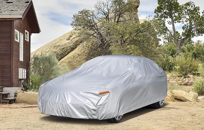 Kayme 6 Layers Car Cover Waterproof All Weather for Automobiles, Outdoor Full Cover Universal Fit for Dodge Challenger Hellcat Demon, Porsche Panamera Taycan, Rain UV Protection.(194-208 inch)