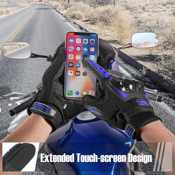COFIT Motorcycle Gloves Breathable, Touchscreen Motorbike Gloves Anti-Slip with Good Grip Hard Knuckles Protection for Men Women Motocross, BMX ATV MTB Cycling, Road Racing - Blue M