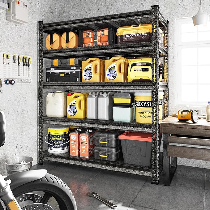 48" W Garage Shelving Heavy Duty, 3000LBS Loads Adjustable Garage Storage Shelves, 5-Tier Metal Shelving Units and Storage Racks, Industrial Utility Shelf,47.4" Wx23.6 Dx78 H, Silvery