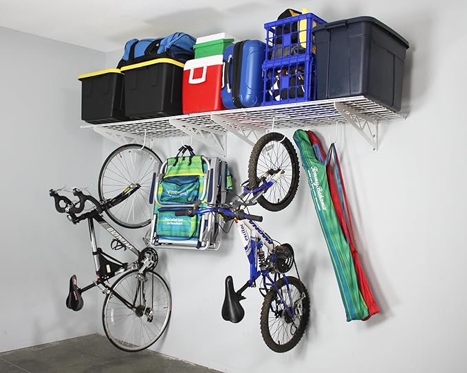SafeRacks Garage Wall Shelves - 2 Pack Combo Set with 4 Hanging Hooks