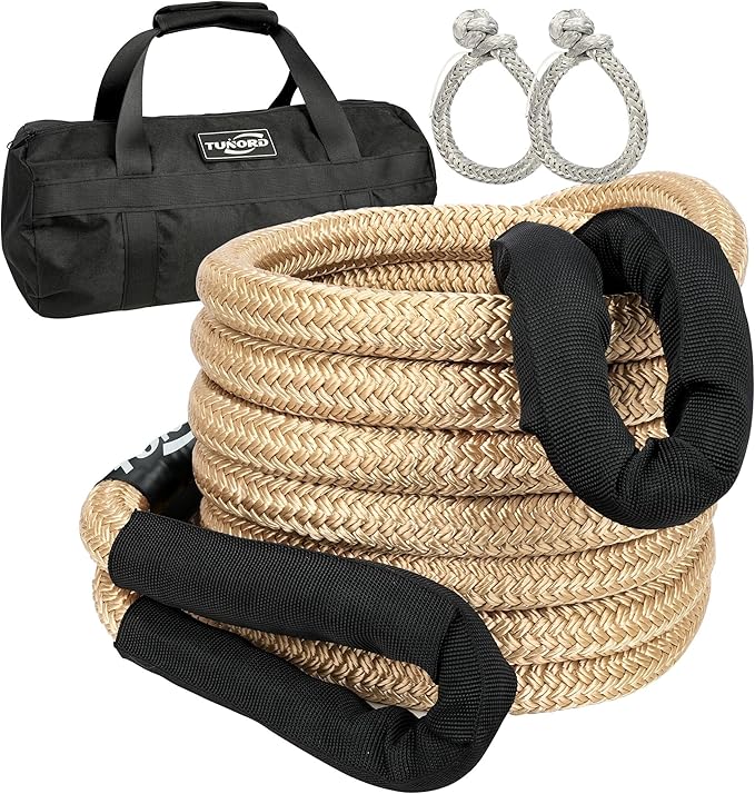 Nylon Kinetic Recovery Tow Rope Heavy Duty Offroad Snatch Strap for for Trucks SUV UTV ATV Tractor Car Jeep, Tractor, Bobcat, Ram 2500, Silverado 2500, Ford F250 (Golden, 7/8" x 20')
