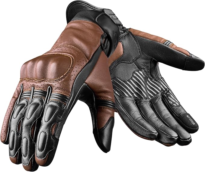 J.A.G. Motorcycle Gloves - Premium Leather Perforated Motorcycle Gloves for Men with Knuckle Protection | Touchscreen Motorbike Riding Gloves
