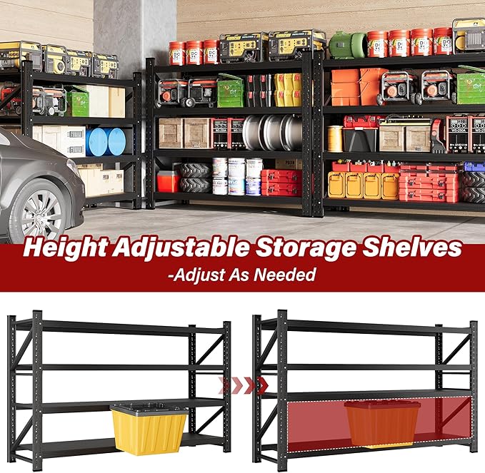 7000LBS Heavy Duty Garage Shelving Units,79" Wide & Deep Storage Shelves,Black Metal Garage Shelves,Large Storage Rack,Steel Shelf,Industrial Shelving for Shop,Warehouse,Basement,79" W x 24" D x 79" H