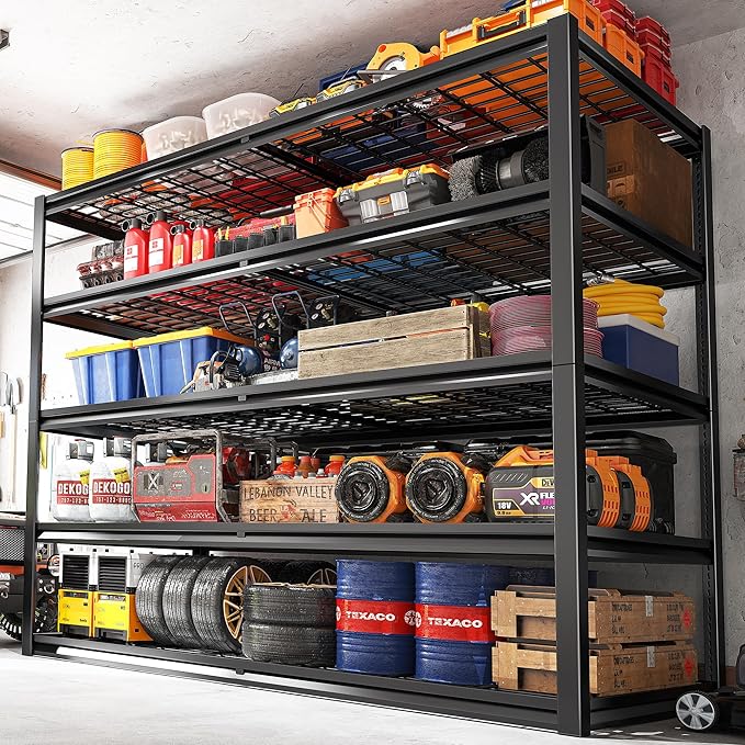 REIBII 78" H Garage Shelving Heavy Duty Load 3000LBS, Adjustable Storage Shelves, 5 Tier Metal Shelving Unit for Storage Racks Industrial Shelf, 55.2" W x 26" D x 78" H, Black