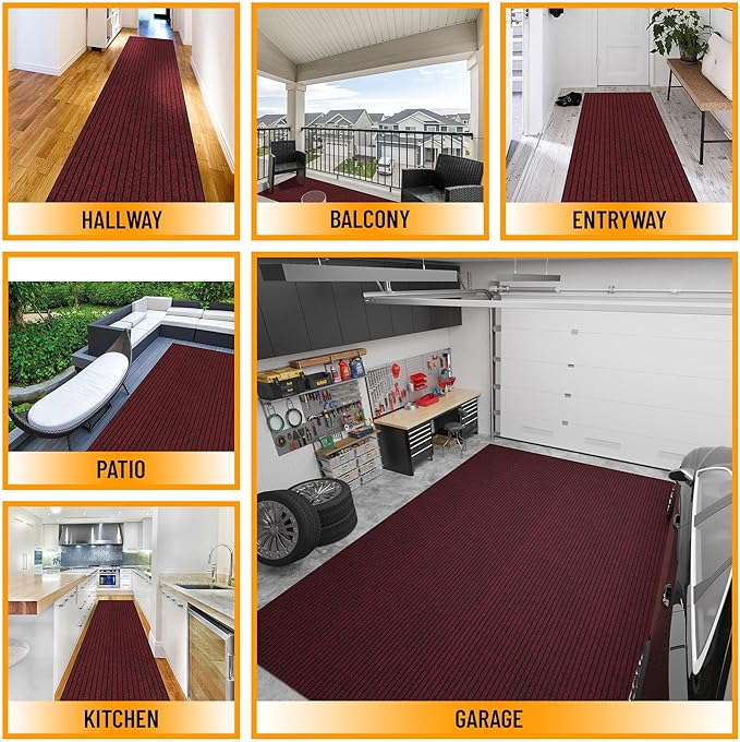 Ottomanson Mud Mat 2'7" x 4' Entryway Rug - Non-Slip Scraper Doormat for Muddy Paws, Dirt Trapping Indoor/Outdoor Mat for High-Traffic Areas, Kitchen, Garage, Patio, Red