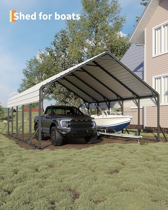 20'x25'x13' Metal Carport for 2 Cars, Heavy Duty Car Ports for Heavy Snow, Reinforced Frame, Tall Metal Car Ports for Bass Boats, Full-Sized Pickup Trucks, and Tractors, N.W. 980 Lbs