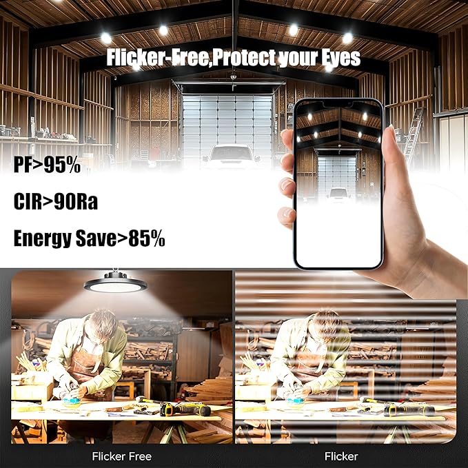 2Pack 250W UFO LED High Bay Light,30000lm 6000K Daylight 2500W Equivalent with US Plug Cable LED Garage Lights Commercial Warehouse Area Light Workshop Garage Factory Lowbay Area Lighting
