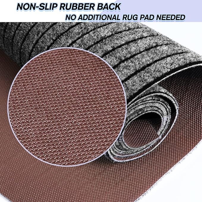 Custom Size Backed Non-Slip Area Rugs Runner, Easy Clean, Waterproof Runner Rugs for Hallway Entryway, Kitchen, Laundry, 4FT x 7FT, Gray Stripe