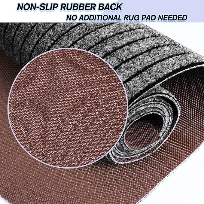 Custom Size Backed Non-Slip Area Rugs Runner, Easy Clean, Waterproof Runner Rugs for Hallway Entryway, Kitchen, Laundry, 2FT x 12FT, Gray Stripe