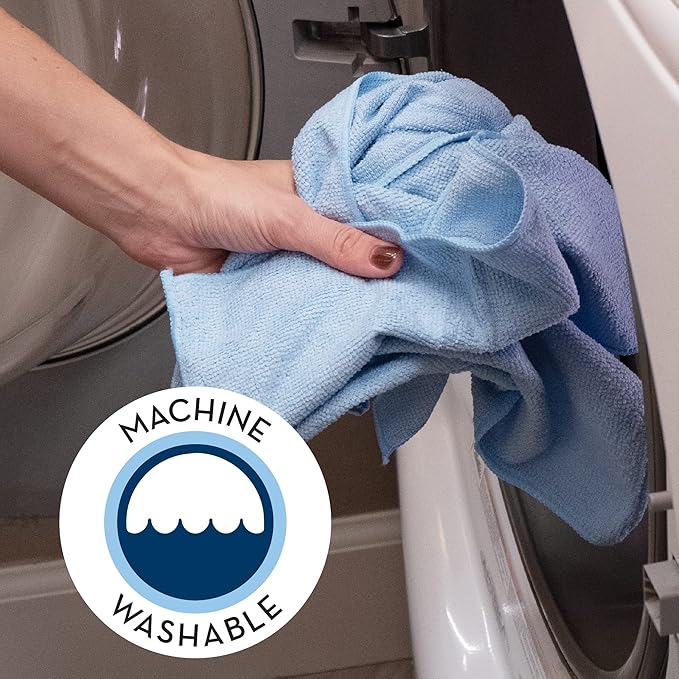 S&T INC. 100 Pack Microfiber Cleaning Cloth, Bulk Towels for Home, Reusable Microfiber Towels for Cars, Cleaning Rags, Light Blue, 11.5 Inches x 11.5 Inches, 100 Count