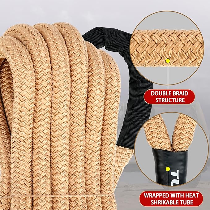 Nylon Kinetic Recovery Tow Rope Heavy Duty Offroad Snatch Strap for for Trucks SUV UTV ATV Tractor Car Jeep, Tractor, Bobcat, Ram 2500, Silverado 2500, Ford F250 (Golden, 1" x 30')