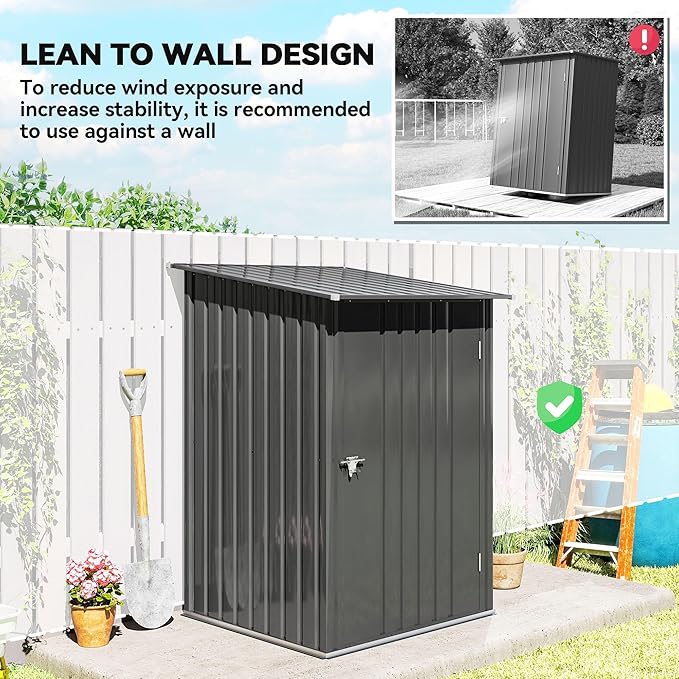 Outsunny 3.3' x 3.4' Outdoor Storage Shed, Metal Garden Tool House with Sloping Roof and Lockable Door for Backyard, Bike, Patio, Garage, Lawn, Gray