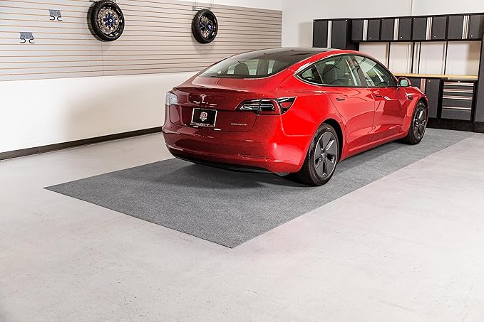 G-Floor Drip & Dry Absorbent (7'6" x 17', Grey) Floor Mat with Waterproof Vinyl Backing for Protecting Your Garage Floor - Just Unroll to Install!
