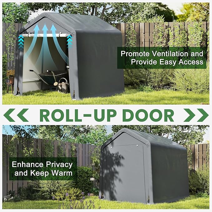 Tangkula 8x6.5Ft Portable Shed, Outdoor Storage Shelter with Waterproof Cover & Roll-up Zipper Door, Ratchet Strap, Heavy Duty Portable Storage Tents for Outside, Bikes, Garden Tools, Motorcycles