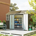 Outsunny 8' x 5.5' Outdoor Storage Shed, Metal Garden Shed with Window & Double Lockable Door, Outdoor Tool Shed Storage with Sloped Roof for Backyard, Patio, Garage, Lawn, Gray