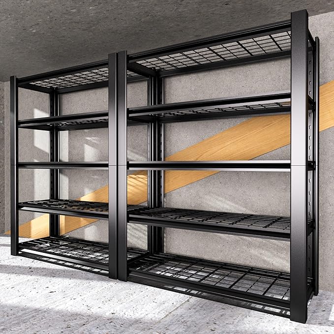 5-Tier Heavy Duty Garage Shelving Unit with Wire Shelves,3000 LBS Capacity Metal Storage Rack 72"H x 48"W x 20"D,Adjustable Boltless Steel Shelves for Garage,Basement,Pantry,Warehouse.2 Pack