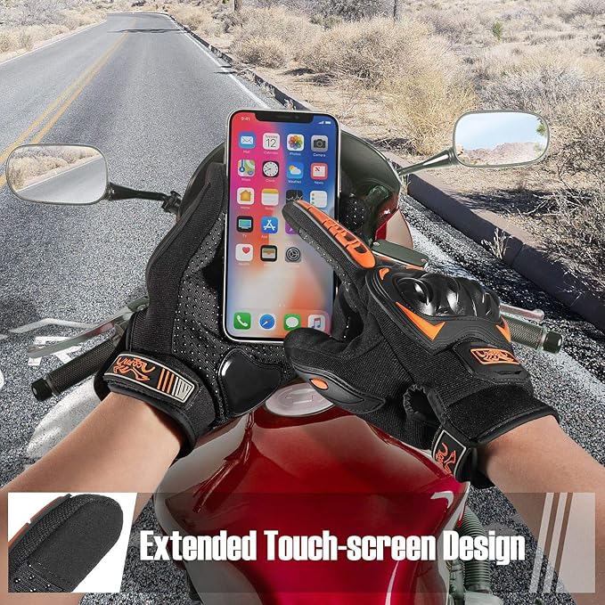 COFIT Motorcycle Gloves Breathable, Touchscreen Motorbike Gloves Anti-Slip with Good Grip Hard Knuckles Protection for Men Women Motocross, BMX ATV MTB Cycling, Road Racing - Orange XXL