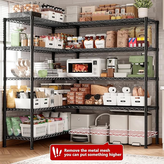 REIBII 70"W Storage Shelves Load 1600LBS, Metal Shelving 5-tier Wire Shelving Unit Metal Shelves for Storage Adjustable Garage Shelving for Pantry Kitchen Garage Commercial school 70"W*15.8"D*72.4"H
