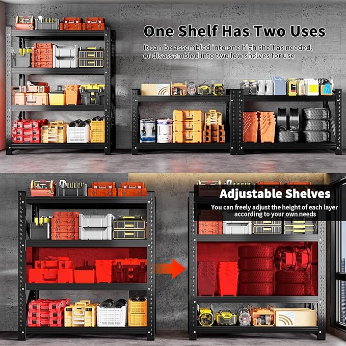 4000LBS Garage Shelving 48" W Garage Shelving Heavy Duty 4-Tier Metal Storage Shelves Adjustable Shelf Unit Storage Rack for Basement Supermarket Warehouse 48" W x 24" D x 78" H Black