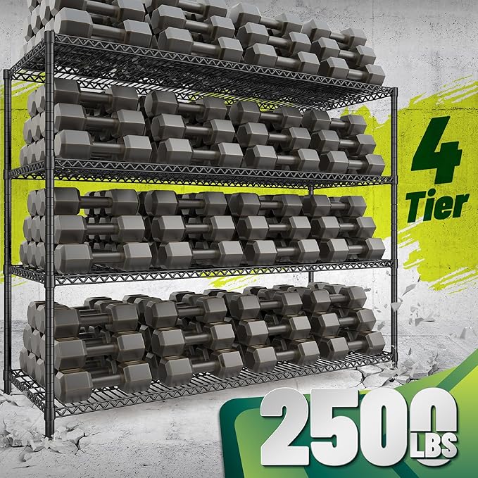 68.1"W Storage Shelves 2500LBS Wire Shelving Unit, Garage Shelving Heavy Duty, Adjustable Metal Shelves for Garage, Pantry, Kitchen, Basement, Warehouse, Business 68.1"W x 20.9"D x 70.9"H