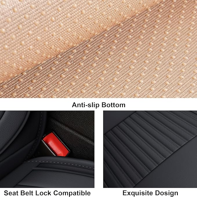 LINGVIDO Car Seat Covers,Breathable and Waterproof Faux Leather Automotive Seat Covers for Cars SUV Pick-up Truck Sedan(Front Seat,Black GrayLine)