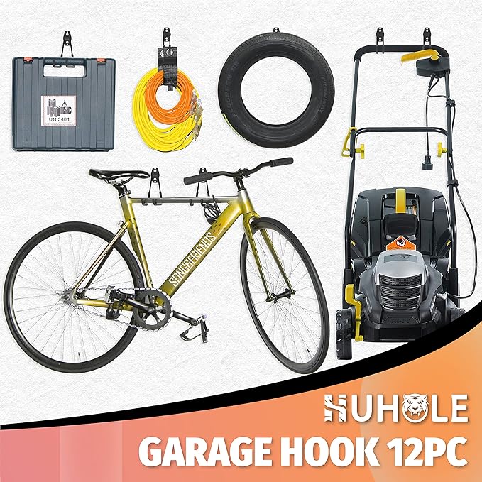 HUHOLE 14PC Garage Hooks Heavy Duty, Utility Garage Storage Hooks, Wall Mount Hook with Anti-Slip Coating for Hanging Ropes, Bikes, Ladders and Bulk Items