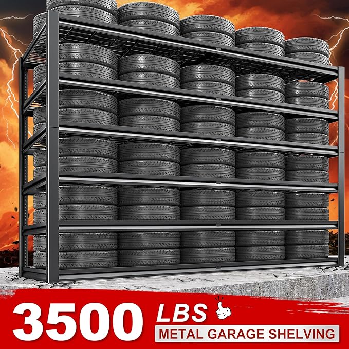 REIBII 3500LBS Garage Shelving, Adjustable Storage Shelves Heavy Duty, 6 Tier Heavy Duty Shelving, Metal Shelving Unit for Warehouse, Basement, Industrial, 55" W x 26" D x 84" H, Black, 3 Pack